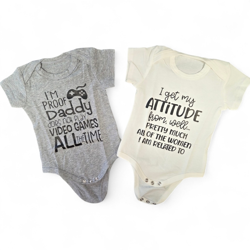 Gray and White Graphic Baby Onesies 2 Piece Set, Size 6 Months